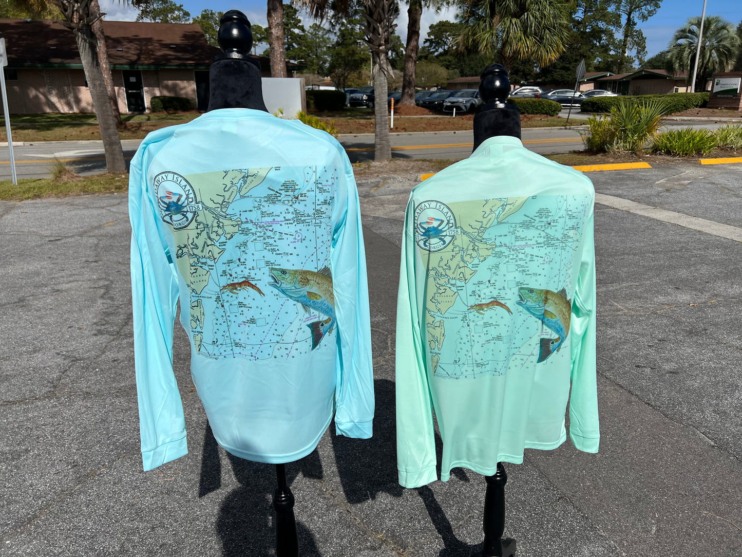 Skidaway Island Men's Salwater Fishing UPF 50 Performance Long Sleeve T-shirt T-Shirt Blue Poppy Designs   