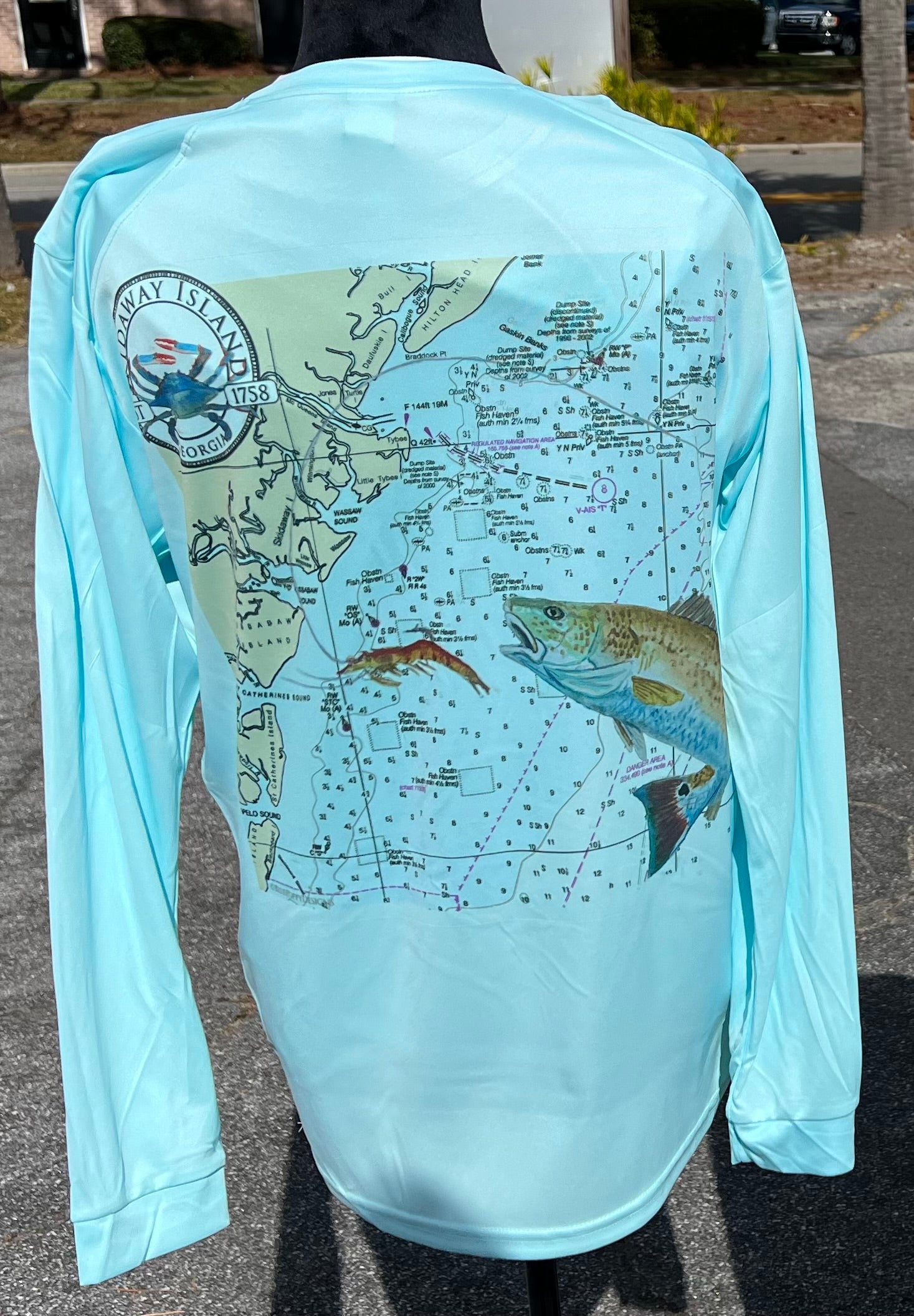 Skidaway Island Men's Salwater Fishing UPF 50 Performance Long Sleeve T-shirt T-Shirt Blue Poppy Designs Small Blue 