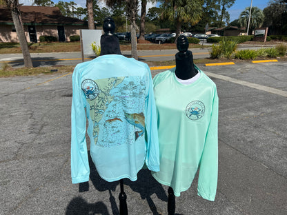 Skidaway Island Men's Salwater Fishing UPF 50 Performance Long Sleeve T-shirt T-Shirt Blue Poppy Designs   