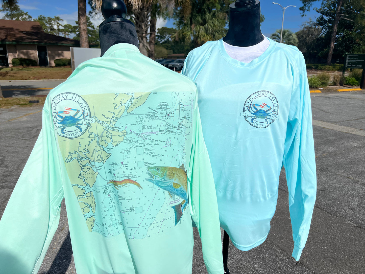 Skidaway Island Men's Salwater Fishing UPF 50 Performance Long Sleeve T-shirt T-Shirt Blue Poppy Designs   
