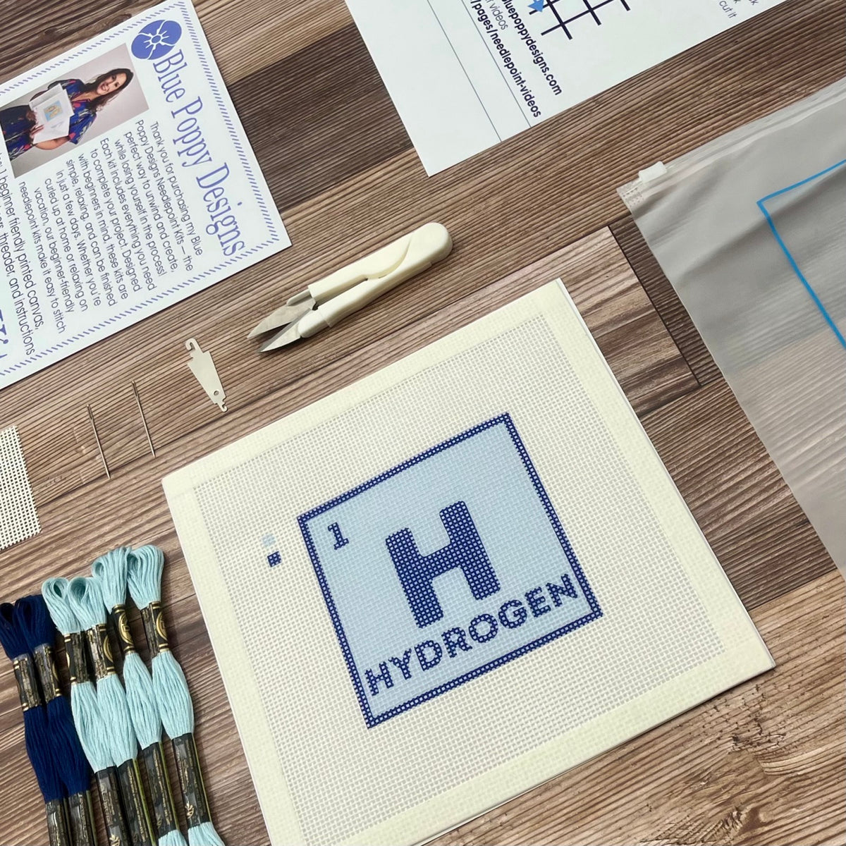 Hydrogen H Needlepoint Design Needlepoint Kit Blue Poppy Designs
