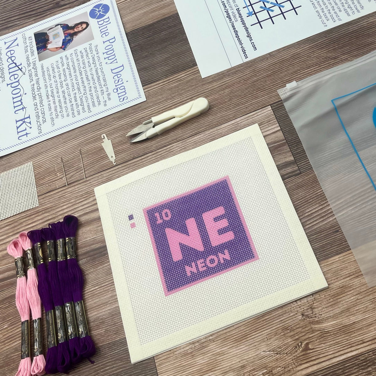 Neon NE Needlepoint Design Needlepoint Kit Blue Poppy Designs