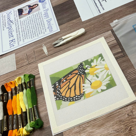 Monarch Butterfly Needlepoint Design Needlepoint Kit Blue Poppy Designs