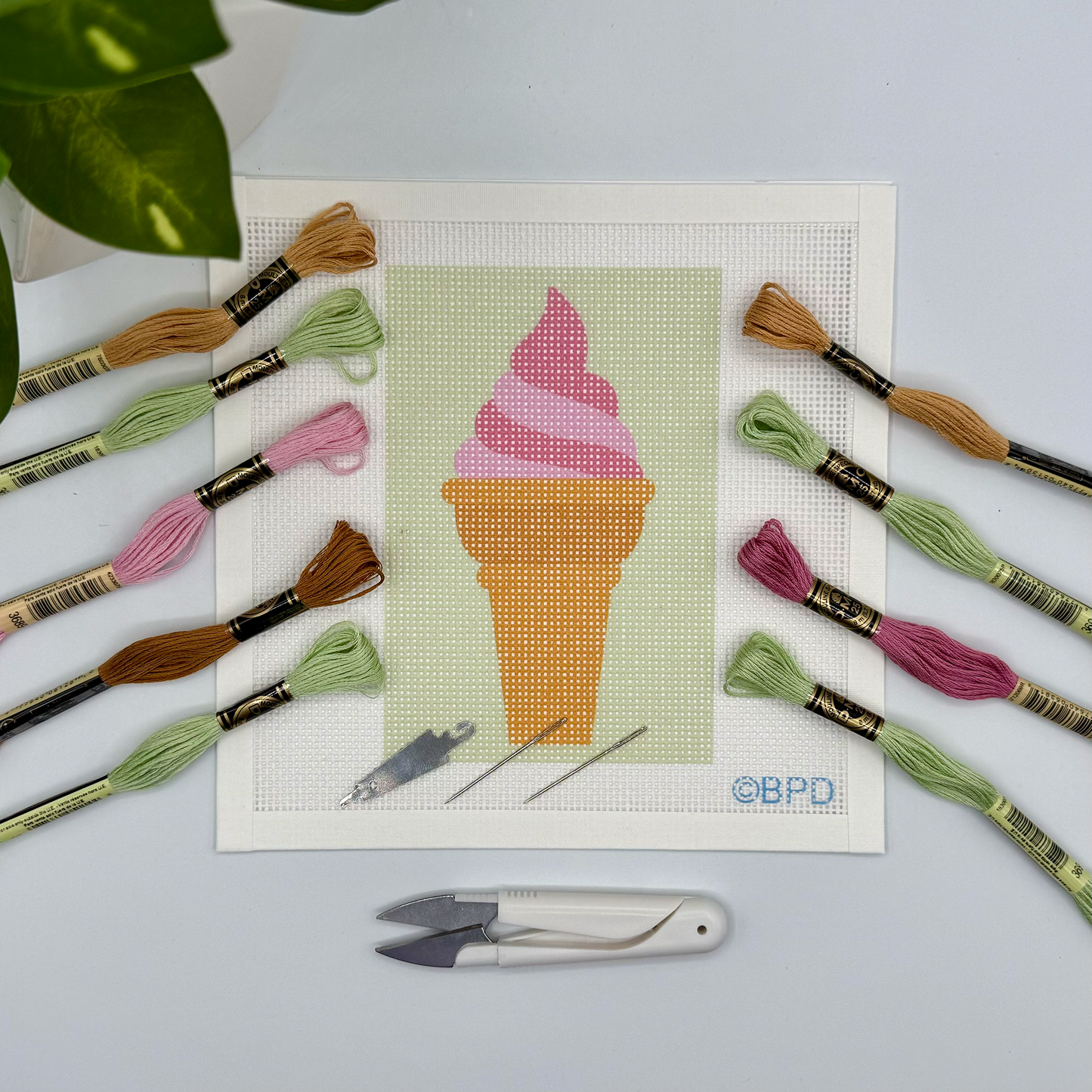 Ice Cream Cone Needlepoint Kit Embroidery/Cross Stitch Supplies Blue Poppy Designs