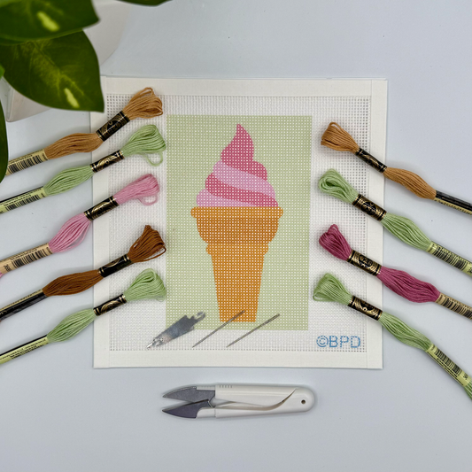 Ice Cream Cone Needlepoint Kit Embroidery/Cross Stitch Supplies Blue Poppy Designs