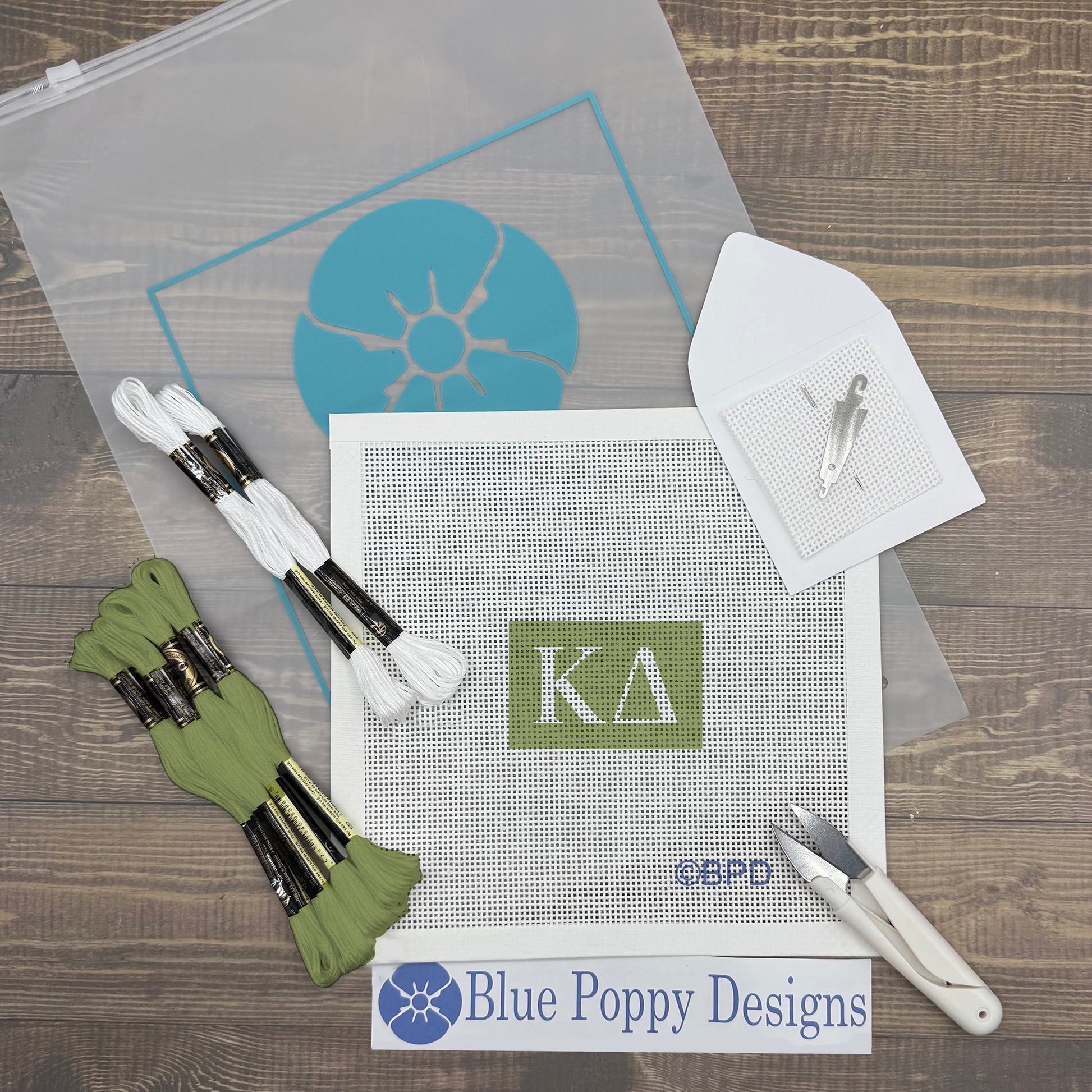 Kappa Delta 3x2 Needlepoint Kit Craft Sewing Kit Blue Poppy Designs