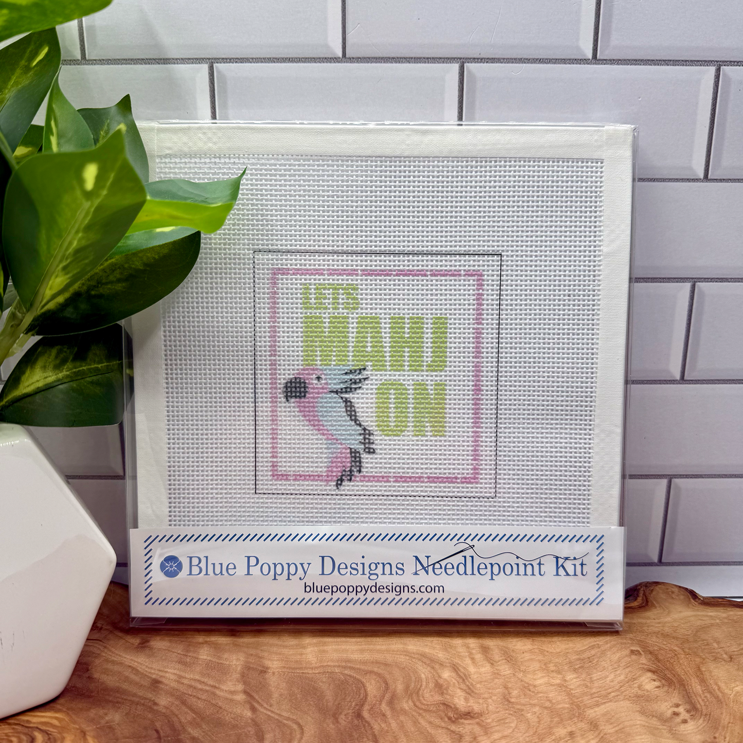 "Lets Mahj On" Needlepoint Kit (Mahjong Parrot) Embroidery/Cross Stitch Supplies Blue Poppy Designs