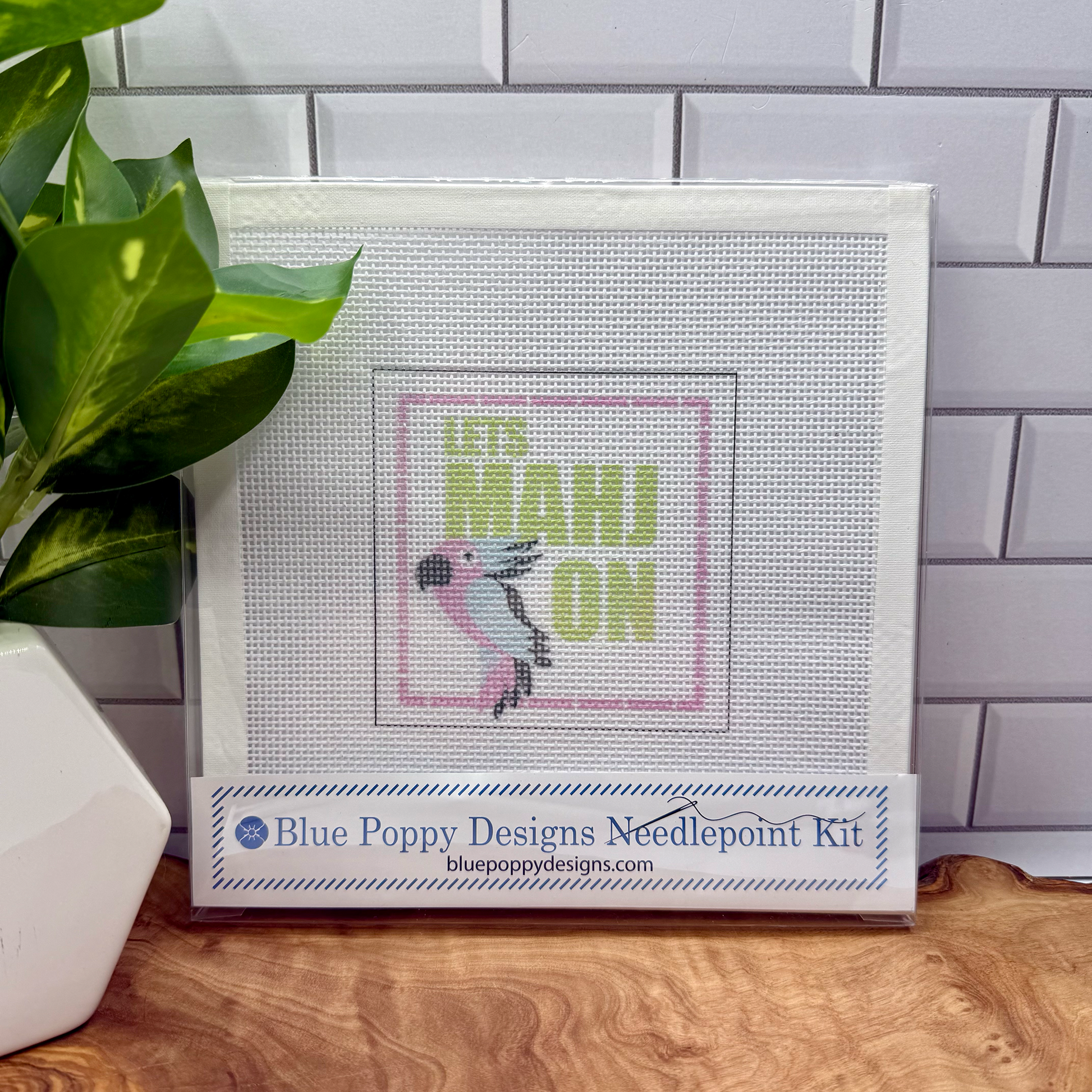 "Lets Mahj On" Needlepoint Kit (Mahjong Parrot) Embroidery/Cross Stitch Supplies Blue Poppy Designs