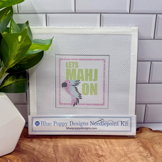 "Lets Mahj On" Needlepoint Kit (Mahjong Parrot) Embroidery/Cross Stitch Supplies Blue Poppy Designs