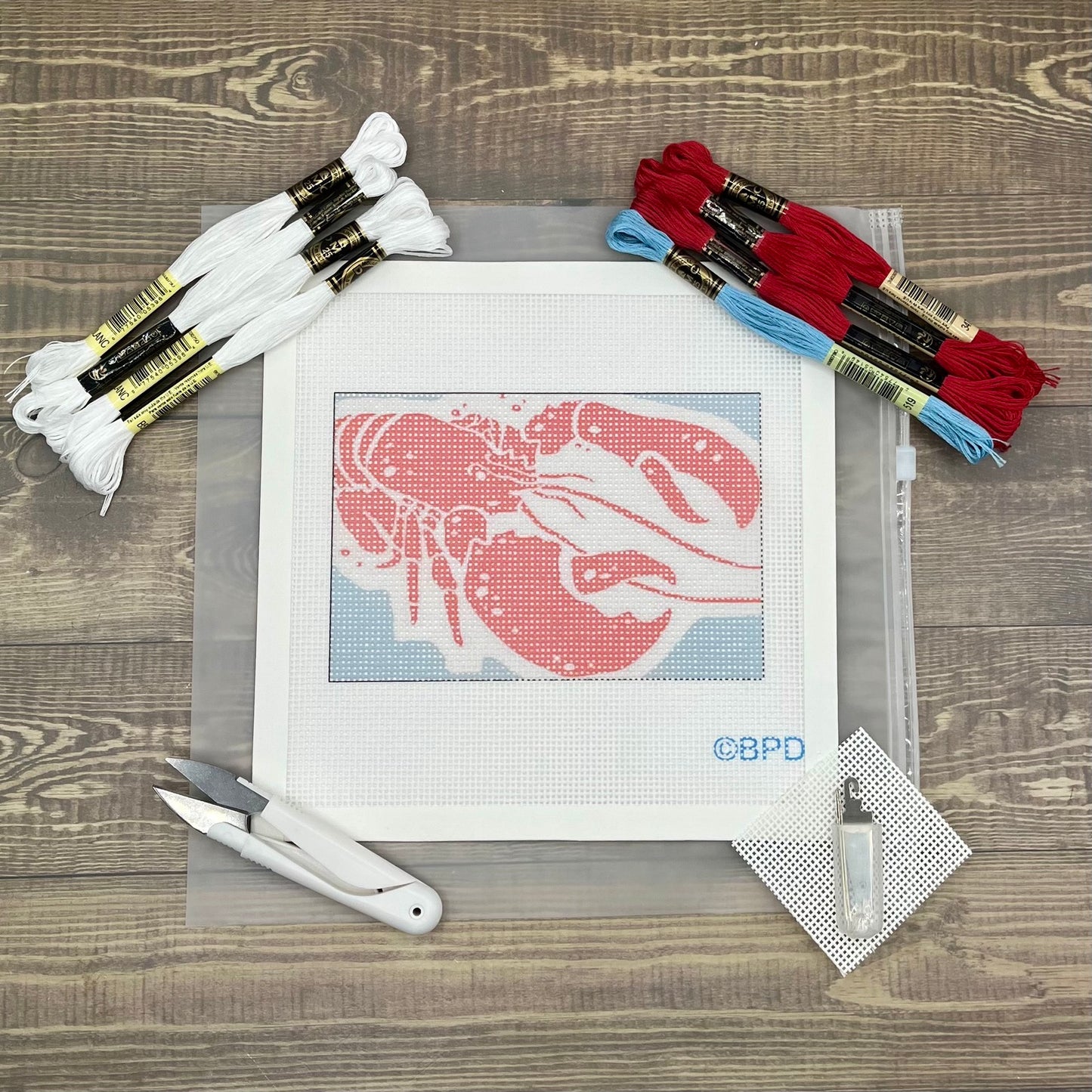 Lobster Needlepoint Kit Embroidery/Cross Stitch Supplies Blue Poppy Designs