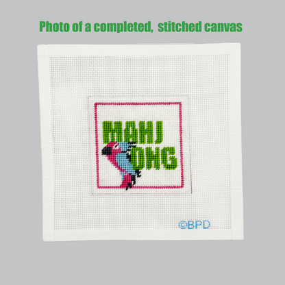 "Mahjong" with Parrot and Pink Bamboo Needlepoint Kit Embroidery/Cross Stitch Supplies Blue Poppy Designs