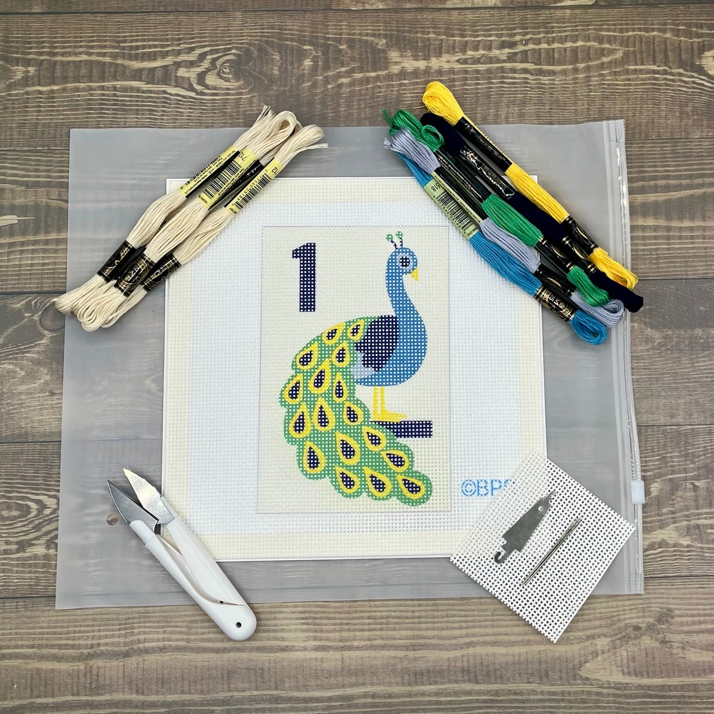 Mahjong One Bird Bamboo Needlepoint Kit Peacock