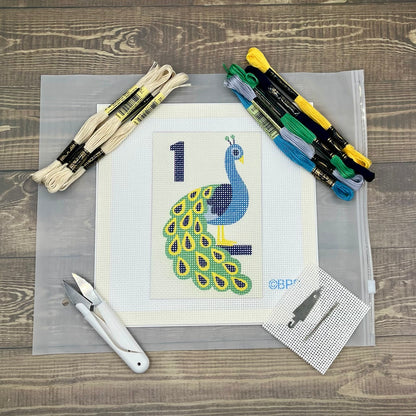 Mahjong One Bird Bamboo Needlepoint Kit Peacock