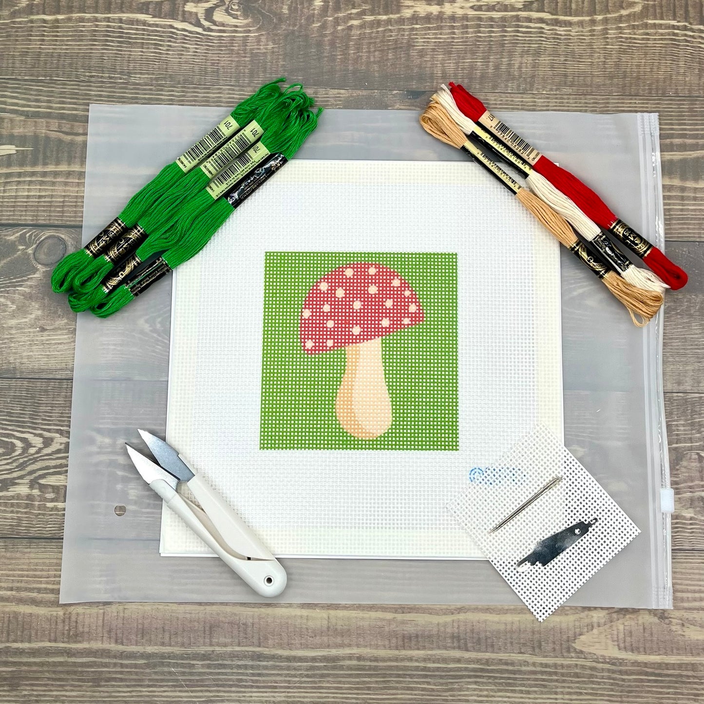 Mushroom Needlepoint Kit Embroidery/Cross Stitch Supplies Blue Poppy Designs