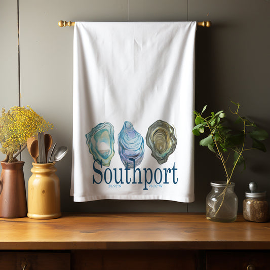 Custom Your Town Teal Oyster (watercolor) 27x27 Kitchen Towel Kitchen Towel/Dishcloth Blue Poppy Designs