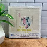 Mahjong One Bird Bamboo Needlepoint Kit Parrot Embroidery/Cross Stitch Supplies Blue Poppy Designs