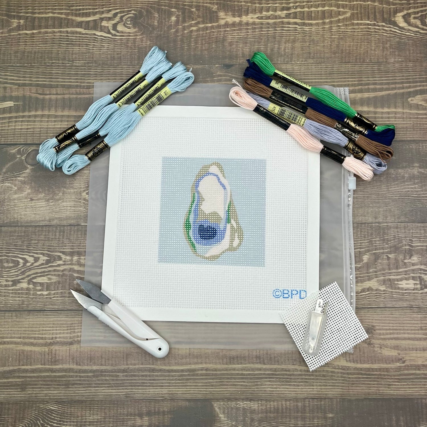 Oyster Needlepoint Kit Blue Poppy Designs