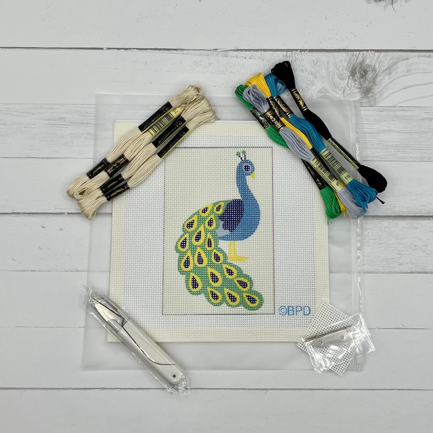 Peacock Needlepoint Kit Embroidery/Cross Stitch Supplies Blue Poppy Designs
