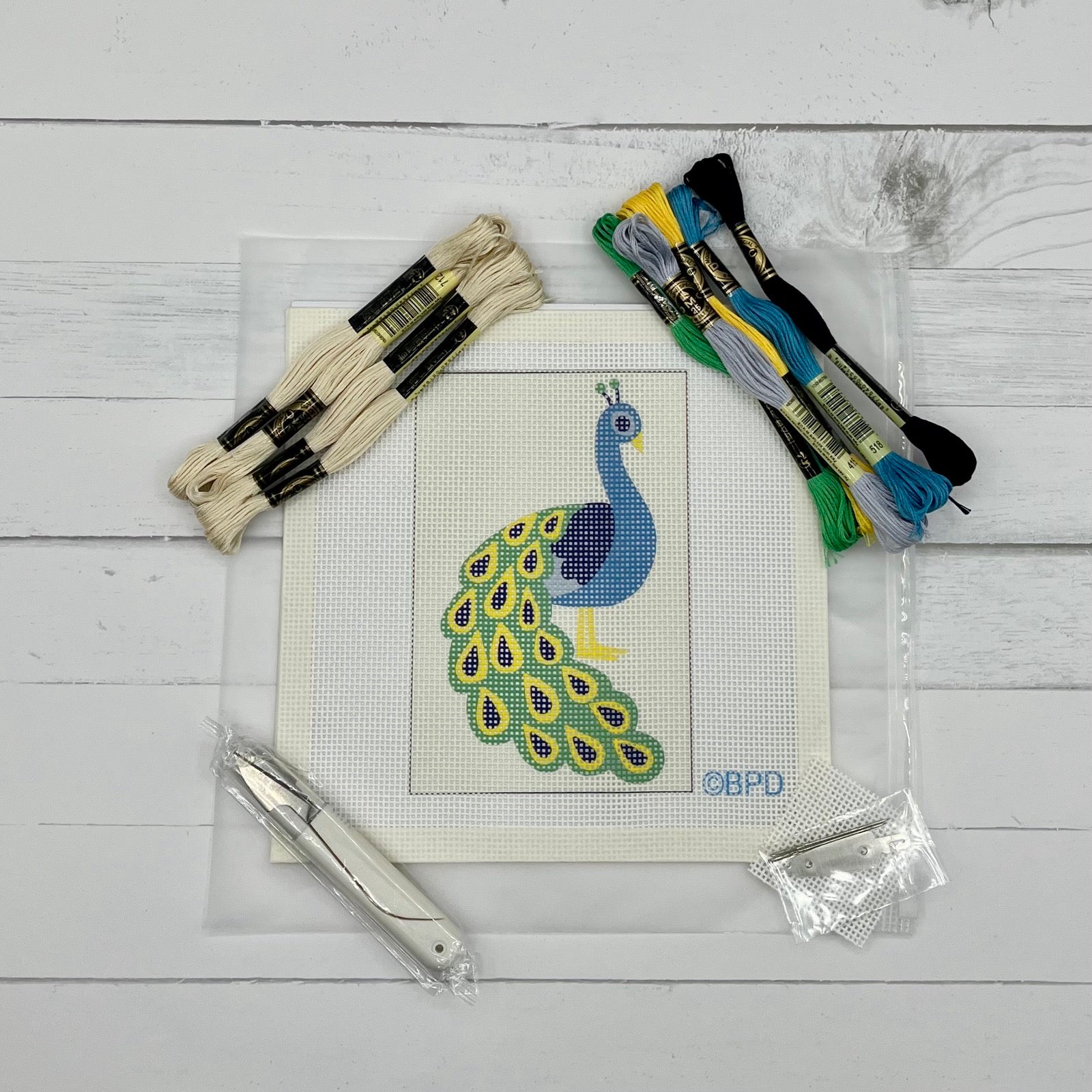 Peacock Needlepoint Kit Embroidery/Cross Stitch Supplies Blue Poppy Designs