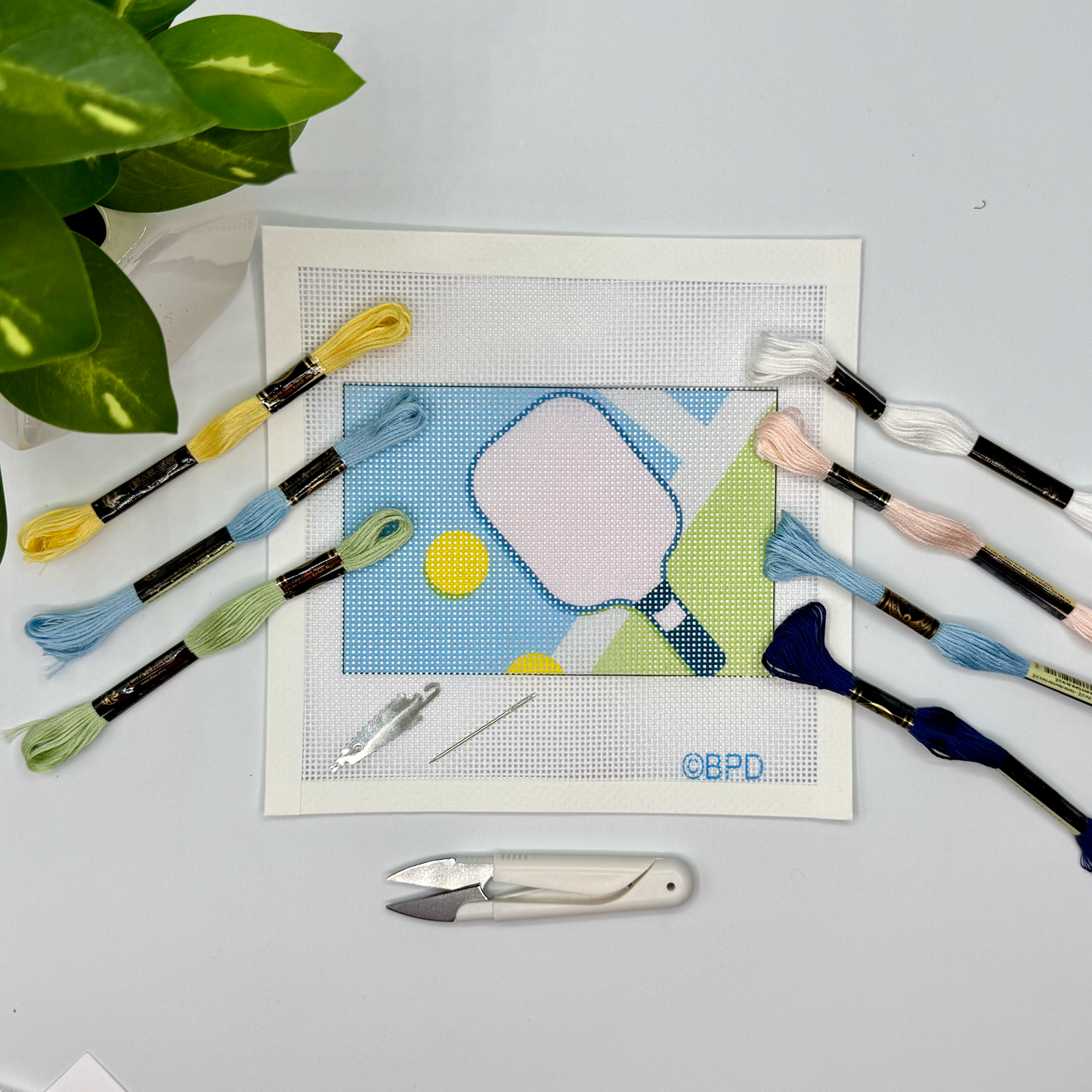 Pickleball Needlepoint Kit (pink paddle) Embroidery/Cross Stitch Supplies Blue Poppy Designs