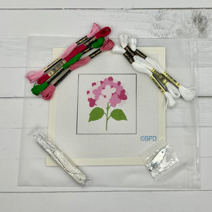 Pink Hydrangea Needlepoint Kit Embroidery/Cross Stitch Supplies Blue Poppy Designs