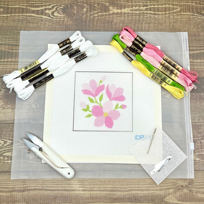 Pink Flowers Needlepoint Kit Needlepoint Kit Blue Poppy Designs