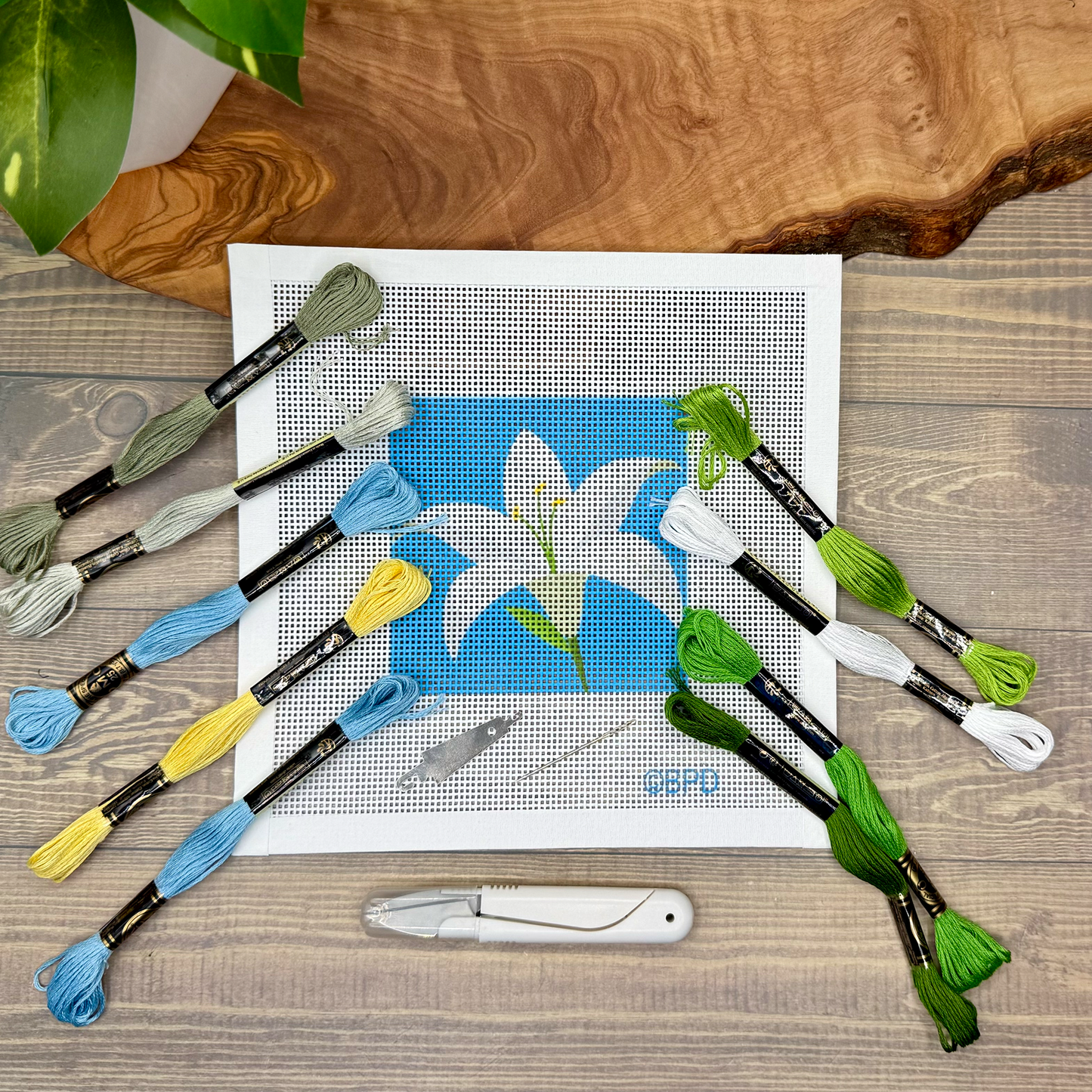 Pure White Lily Needlepoint Kit Embroidery/Cross Stitch Supplies Blue Poppy Designs