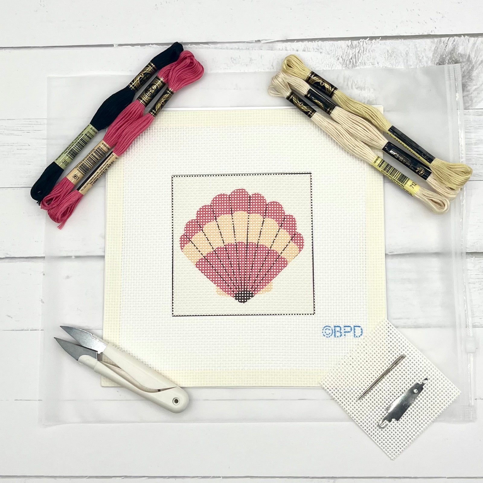 Scallop Needlepoint Kit Embroidery/Cross Stitch Supplies Blue Poppy Designs