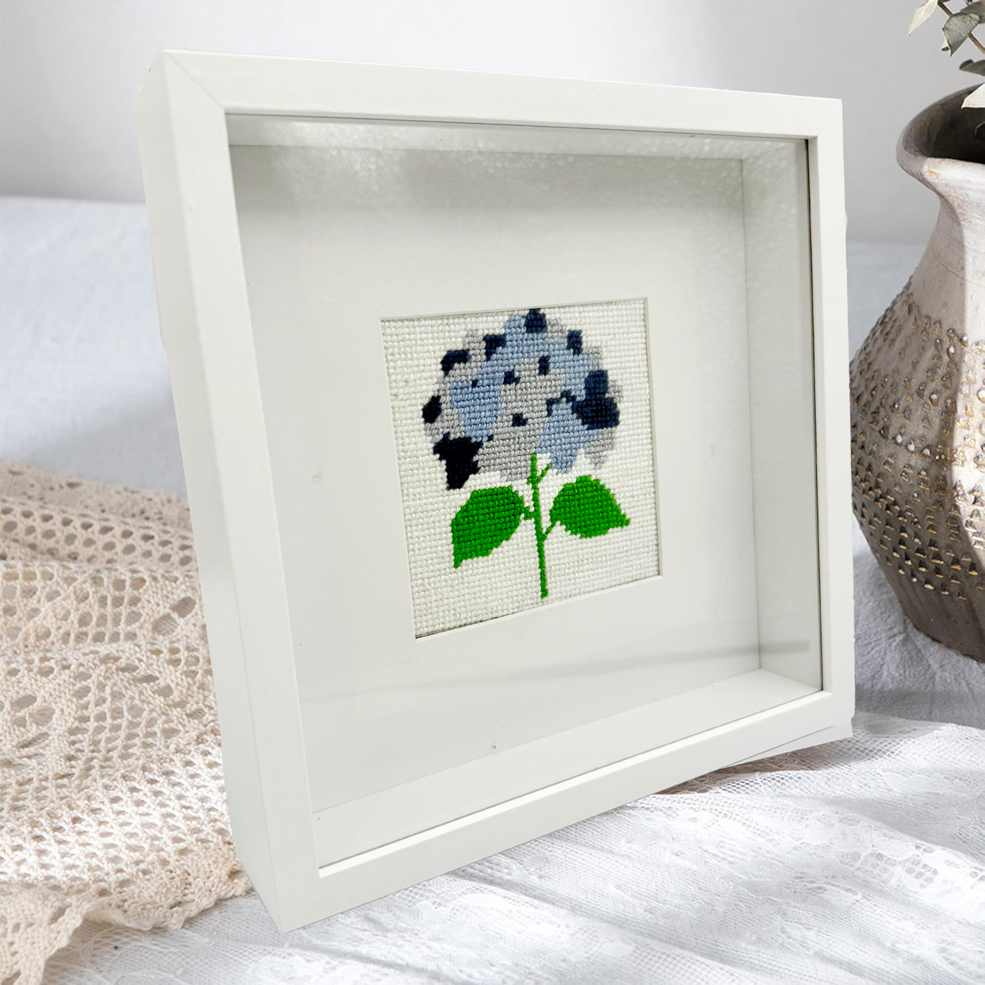 Self finishing Shadowbox Frame (real Glass) for the 4" x 4" Needlepoint kit Blue Poppy Designs