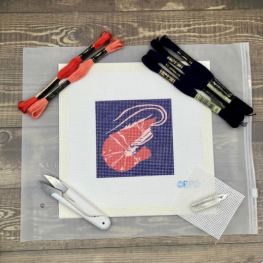 Shrimp on Dark Blue Needlepoint Kit