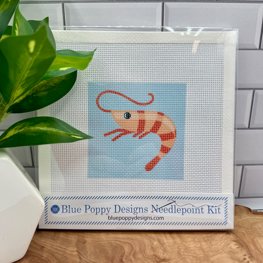 Shrimp Needlepoint Design (on light blue background) Needlepoint Kit Blue Poppy Designs