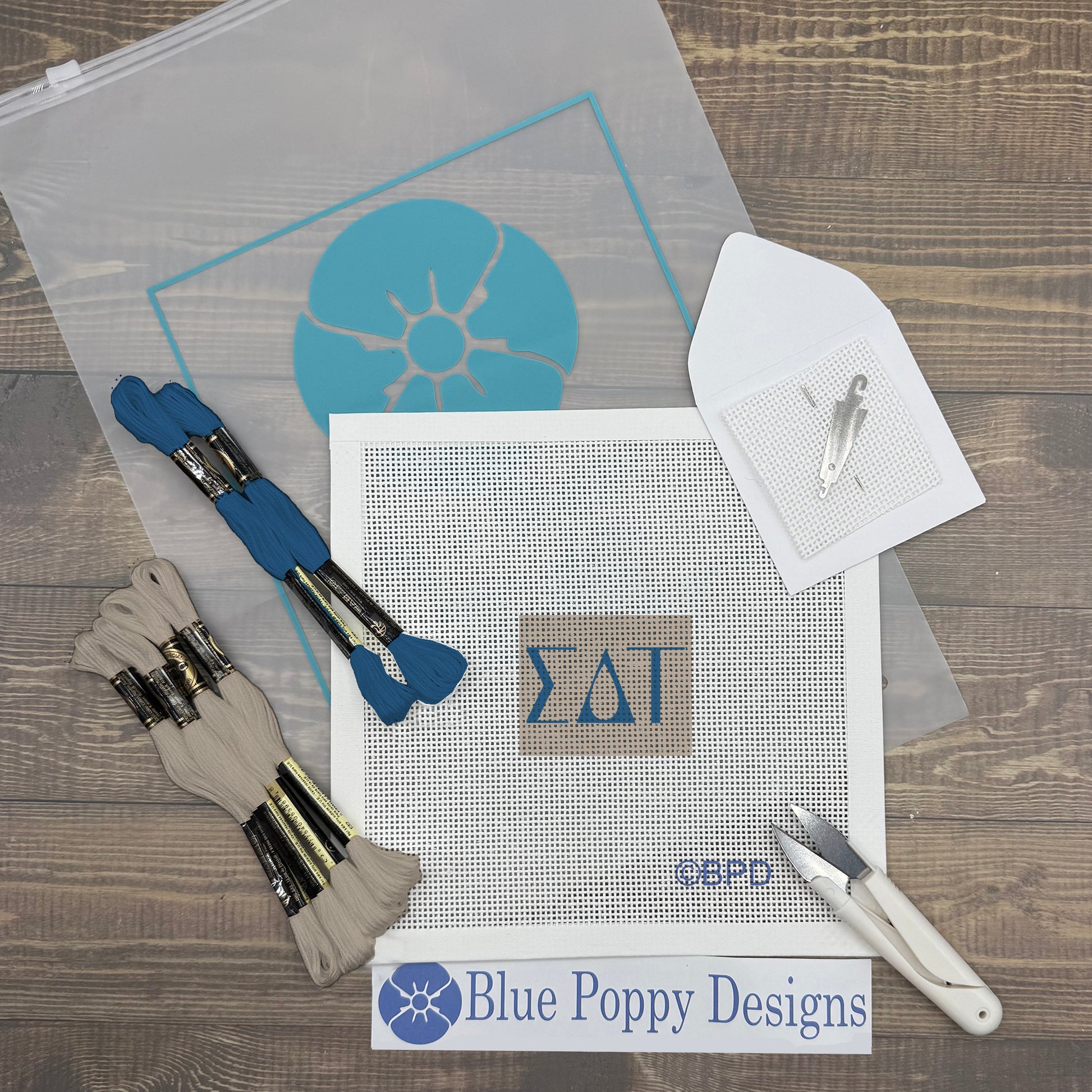 Sigma Delta Tau 2x2 Needlepoint Kit Craft Sewing Kit Blue Poppy Designs