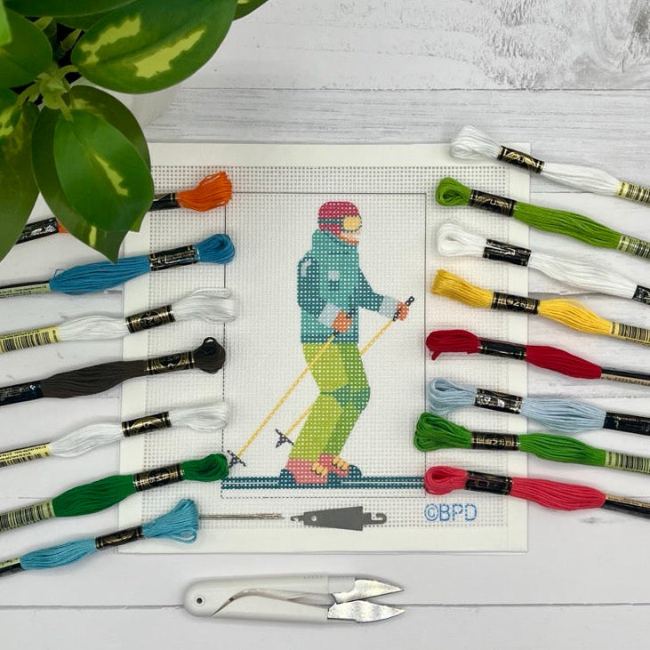 Snow Skier Three Needlepoint Kit needlepoint Blue Poppy Designs