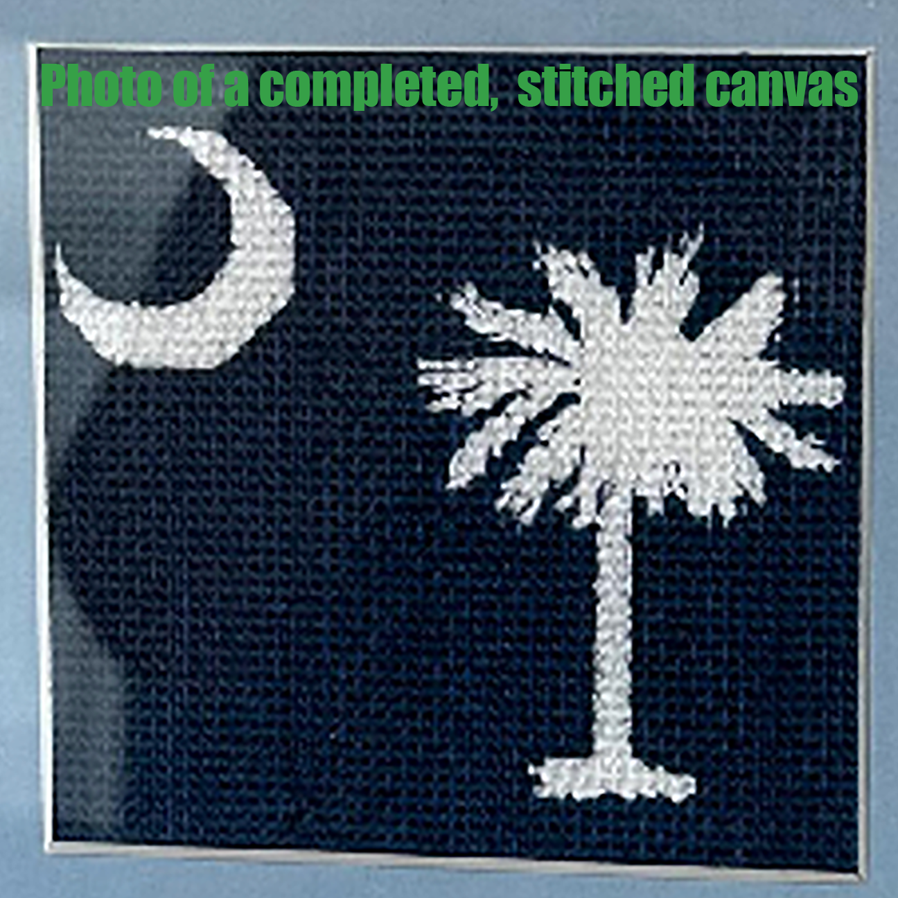 South Carolina State Flag Needlepoint Design (Palmetto Tree and a white crescent) Needlepoint Kit Blue Poppy Designs