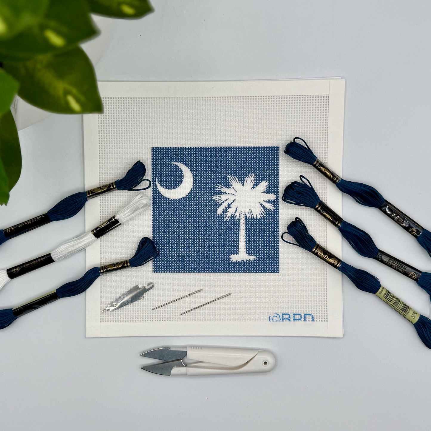 South Carolina State Flag Needlepoint Kit (Palmetto Tree and a white crescent) needlepoint Blue Poppy Designs