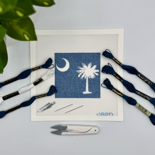 South Carolina State Flag Needlepoint Kit (Palmetto Tree and a white crescent) needlepoint Blue Poppy Designs