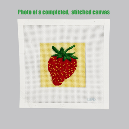 Strawberry Needlepoint Kit (on yellow background color) Embroidery/Cross Stitch Supplies Blue Poppy Designs