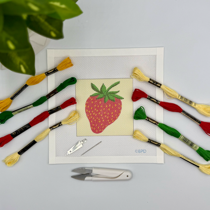 Strawberry Needlepoint Kit (on beige) Embroidery/Cross Stitch Supplies Blue Poppy Designs