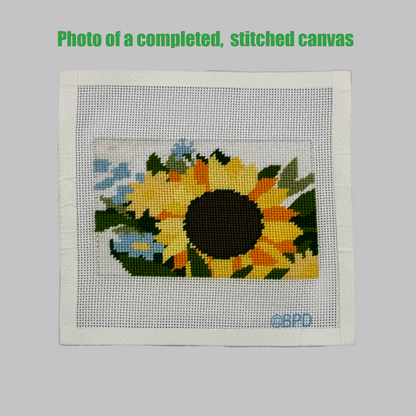 Sunflower with Daisies and Wildflowers Needlepoint Kit Embroidery/Cross Stitch Supplies Blue Poppy Designs