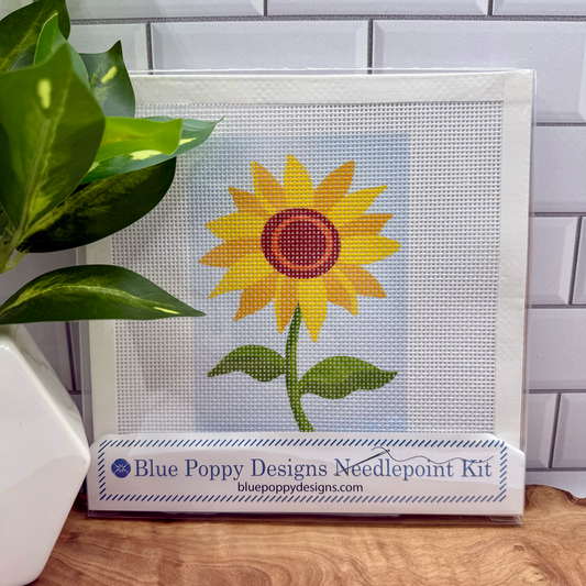 Sunflower Needlepoint Design (on light blue) Needlepoint Kit Blue Poppy Designs
