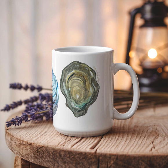 Teal Oyster 15 oz Coffee Mug Coffee Mug Blue Poppy Designs