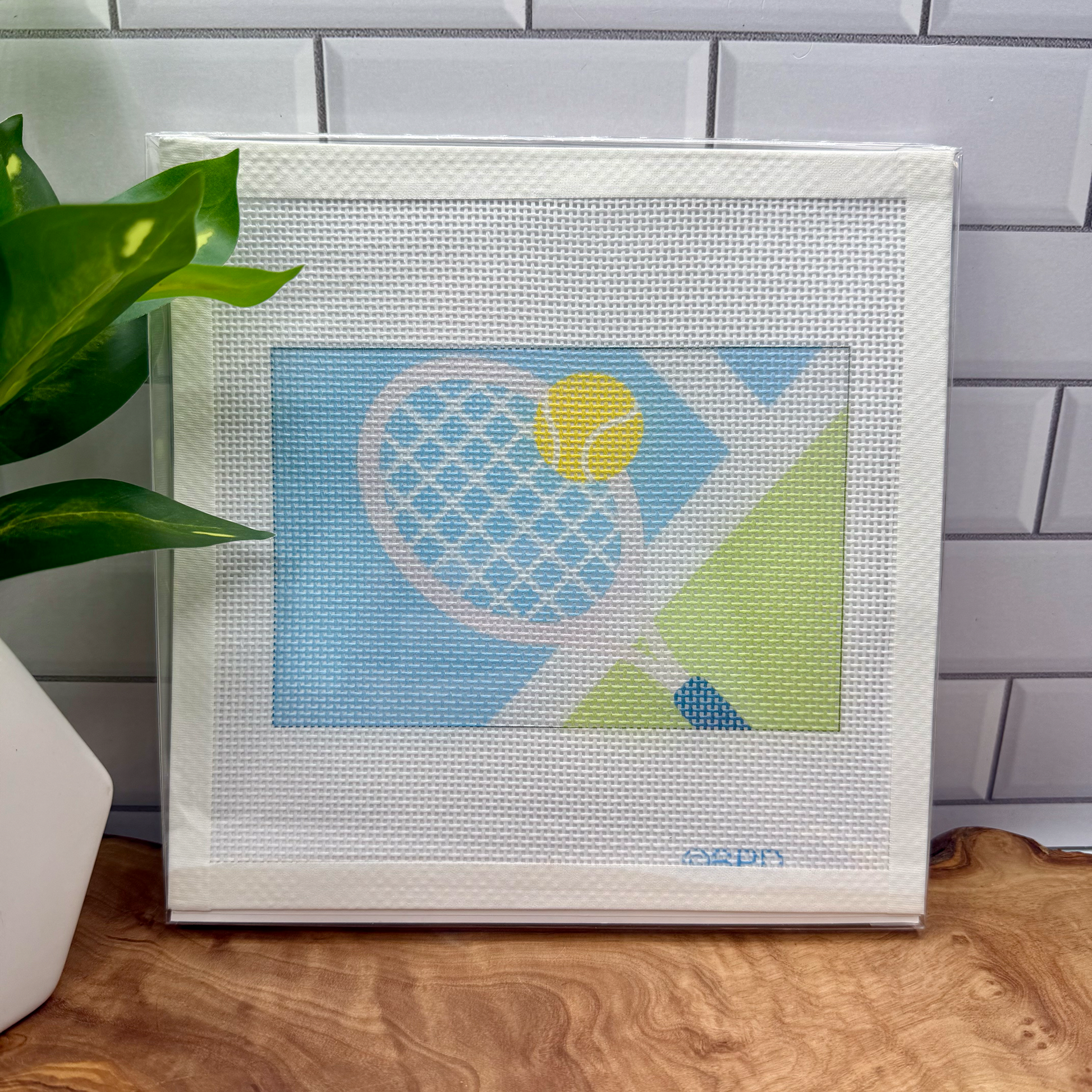 Tennis Needlepoint Kit (on green/blue/white) Embroidery/Cross Stitch Supplies Blue Poppy Designs
