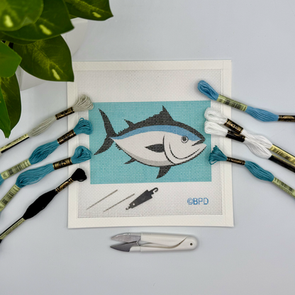 Tuna Needlepoint Kit (4" x 6") Embroidery/Cross Stitch Supplies Blue Poppy Designs