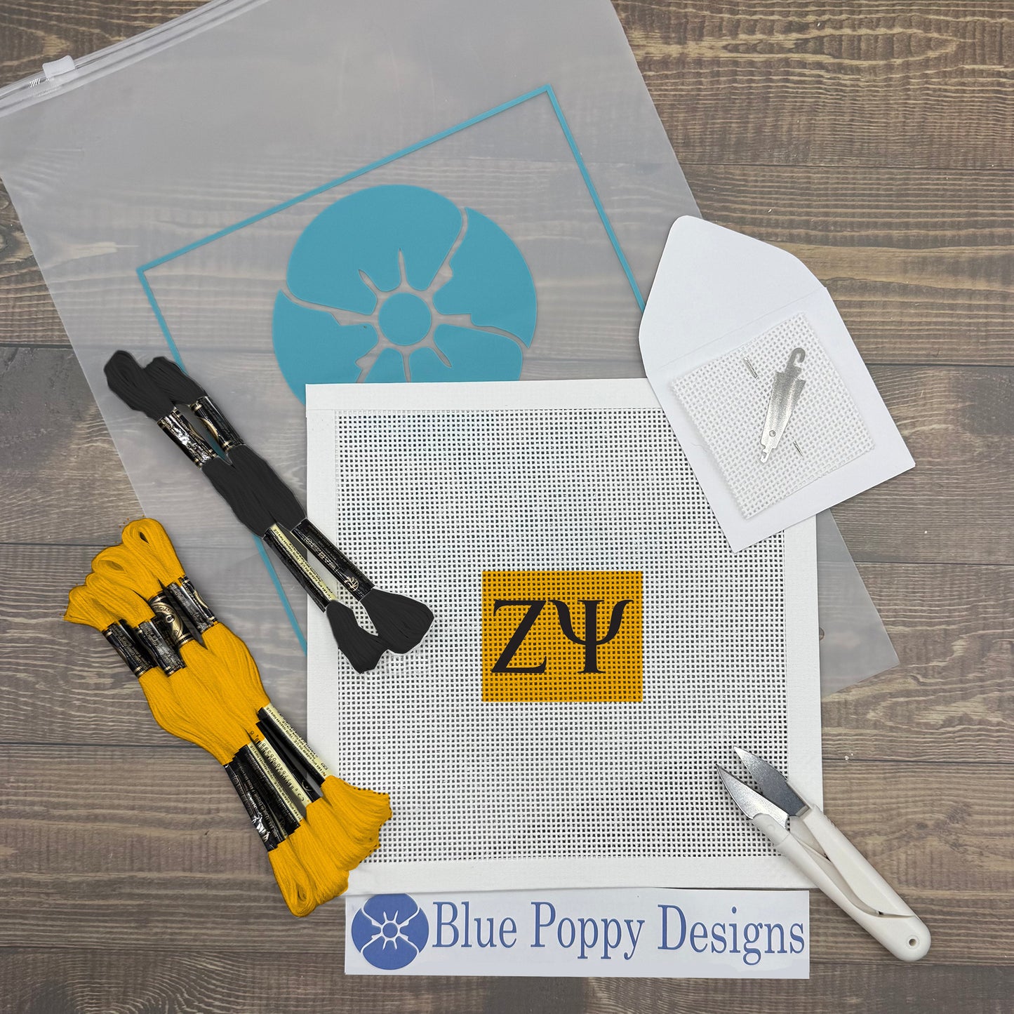 Zeta Psi 2x2 Needlepoint Kit Craft Sewing Kit Blue Poppy Designs