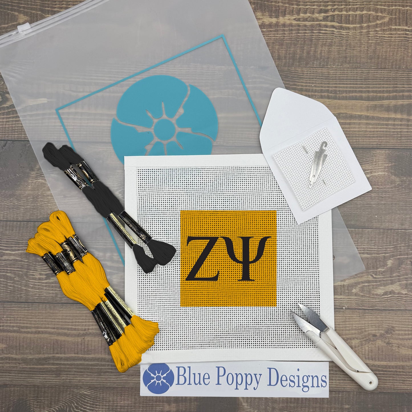 Zeta Psi 4x4 Needlepoint Kit Craft Sewing Kit Blue Poppy Designs