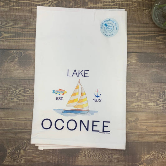 Sailboat Lake Watercolor Kitchen Towel Kitchen Towel/Dishcloth Blue Poppy Designs white  