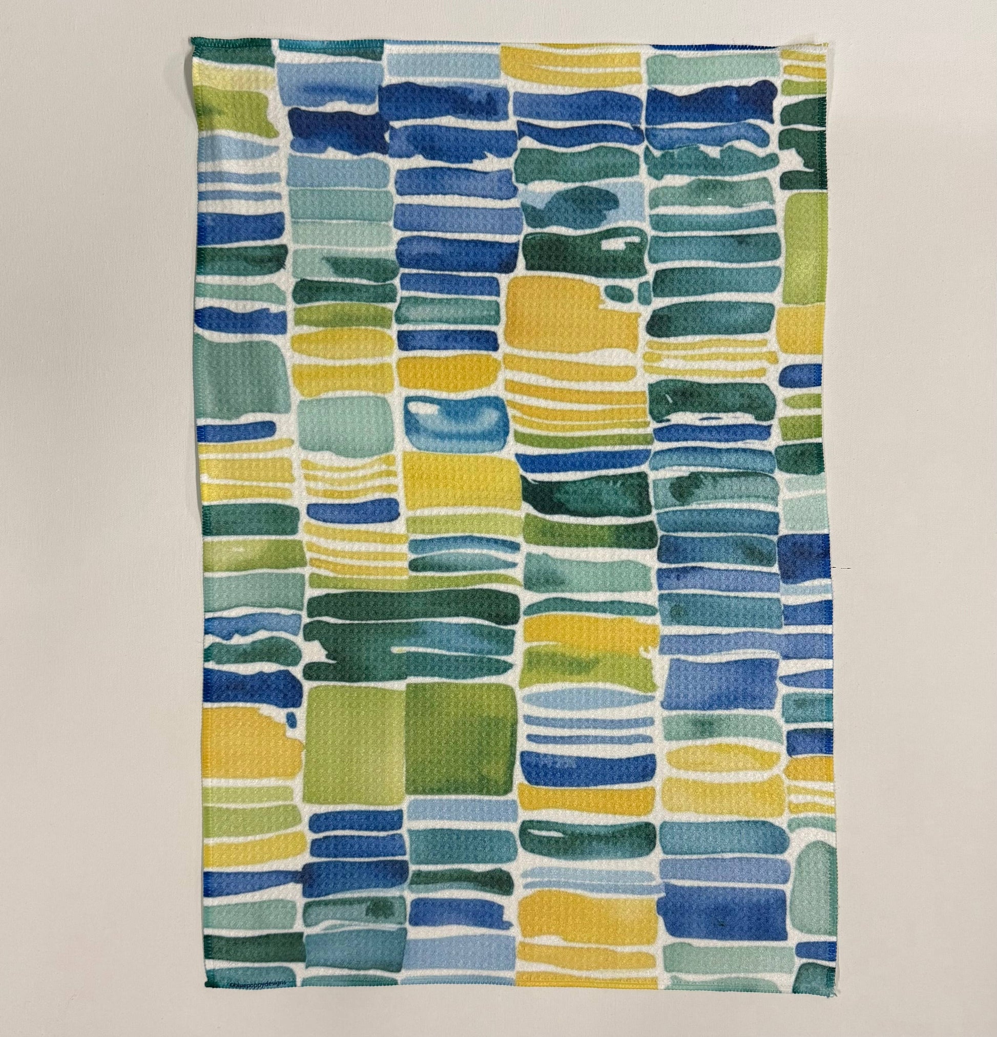 Bright Yellow and Blue Waffle Kitchen Towel Tea Towel Blue Poppy Designs