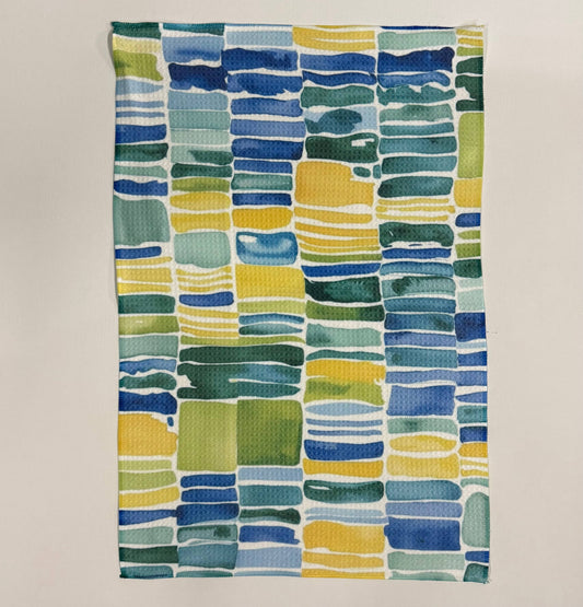 Bright Yellow and Blue Waffle Kitchen Towel Tea Towel Blue Poppy Designs