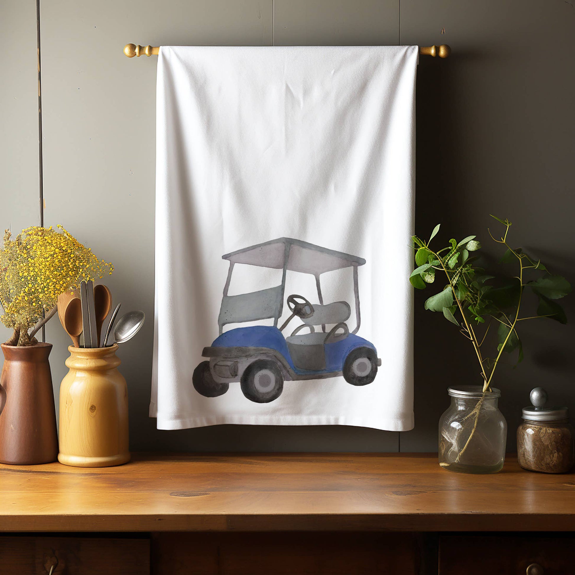 Blue Golf Cart Kitchen Towel Tea Towel Blue Poppy Designs