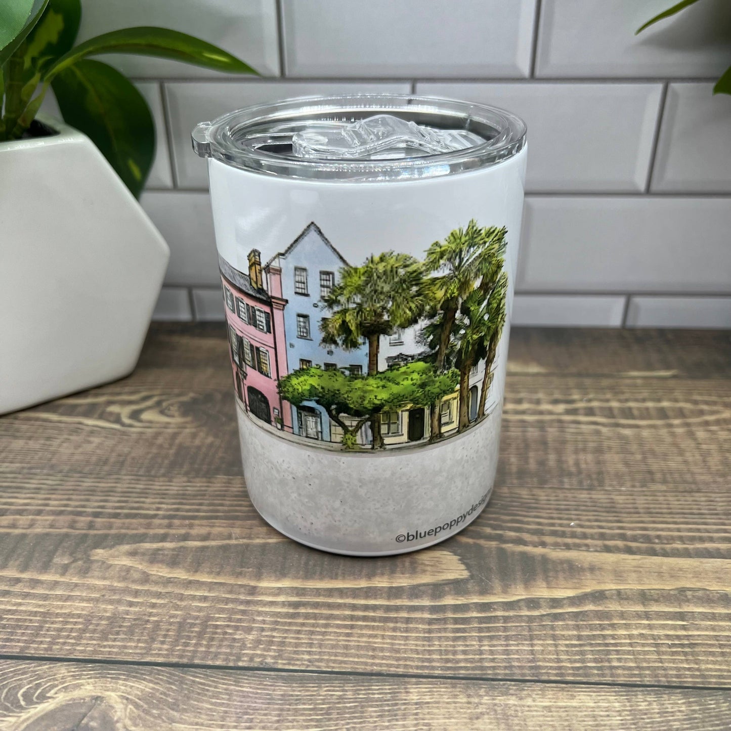 Charleston South Carolina Rainbow Row 12 ounce  Tumbler Insulated Mug/Tumbler Blue Poppy Designs   
